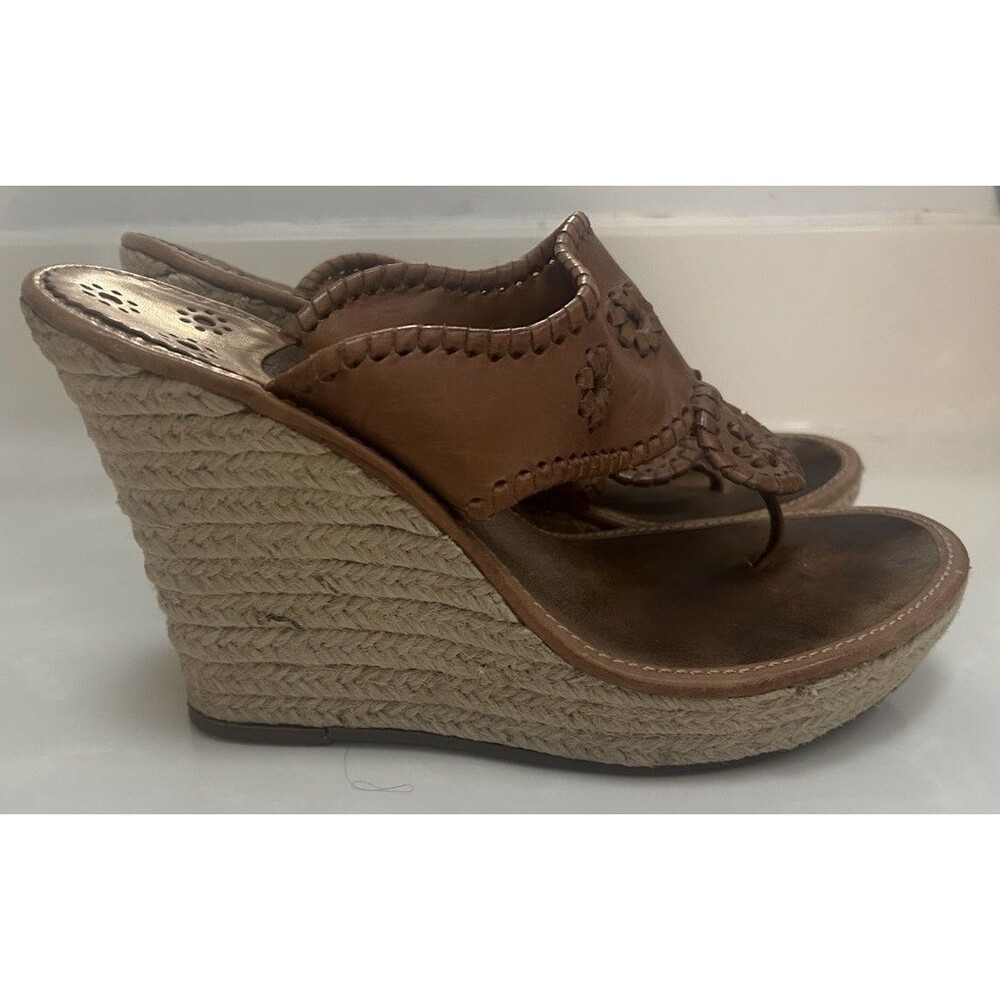 Jack Rogers Brown Leather Espadrille High Wedge Vintage Brazil Sz 9.5 Boho Beach